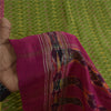 Sanskriti Vintage Sarees Green Ikat Handwoven Pochampally Pure Silk Sari Fabric