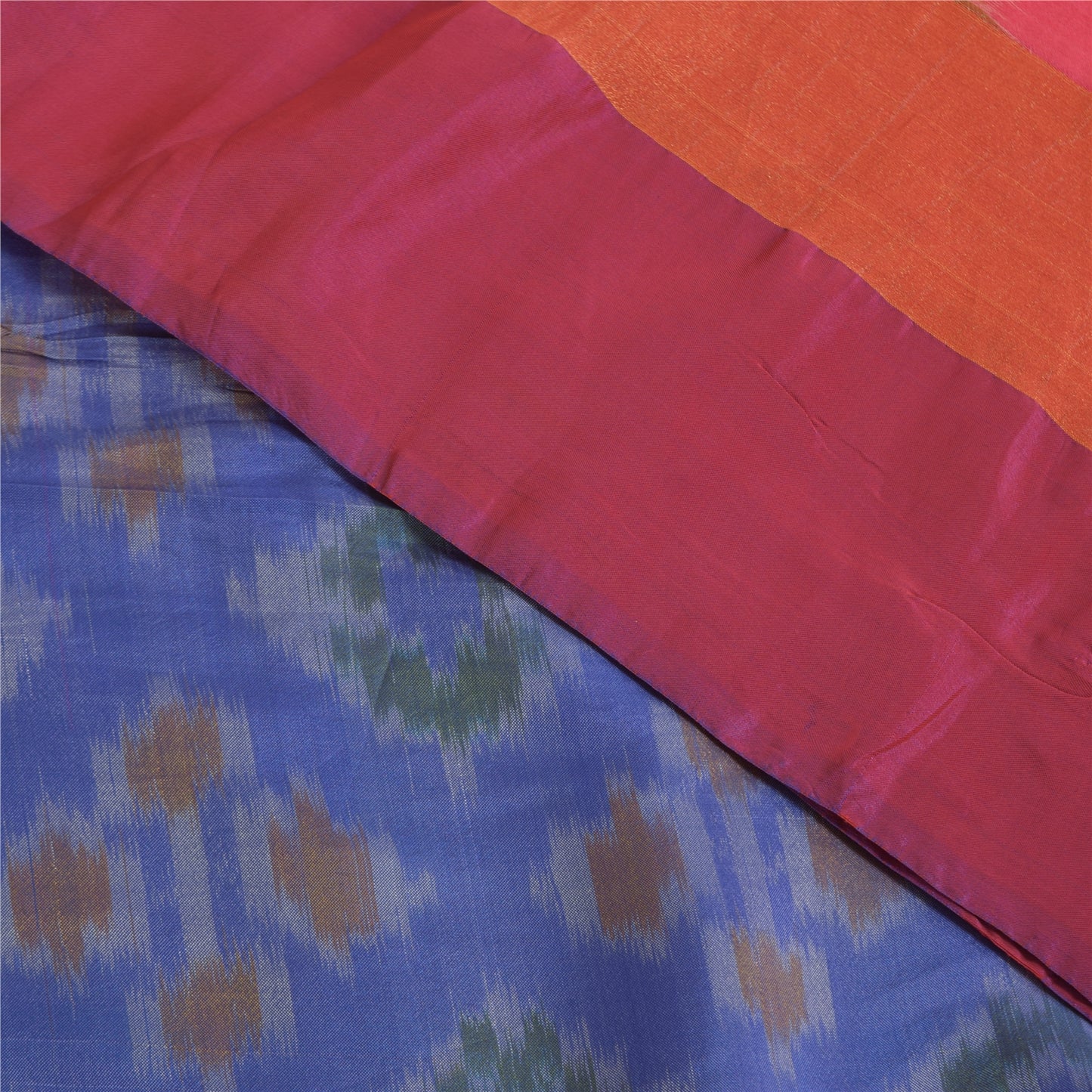 Sanskriti Vintage Sarees Pink Ikat Handwoven Sambhalpuri Pure Silk Sari Fabric