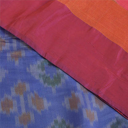 Sanskriti Vintage Sarees Pink Ikat Handwoven Sambhalpuri Pure Silk Sari Fabric