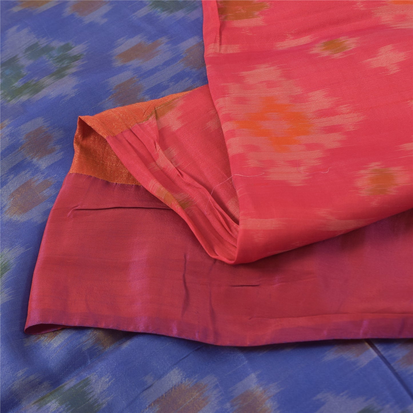 Sanskriti Vintage Sarees Pink Ikat Handwoven Sambhalpuri Pure Silk Sari Fabric