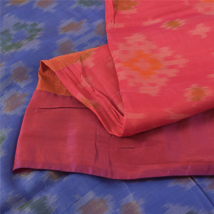 Sanskriti Vintage Sarees Pink Ikat Handwoven Sambhalpuri Pure Silk Sari Fabric