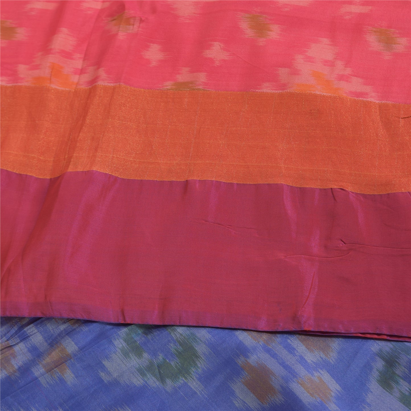 Sanskriti Vintage Sarees Pink Ikat Handwoven Sambhalpuri Pure Silk Sari Fabric