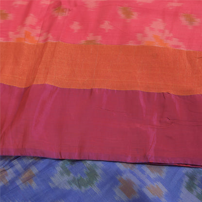 Sanskriti Vintage Sarees Pink Ikat Handwoven Sambhalpuri Pure Silk Sari Fabric
