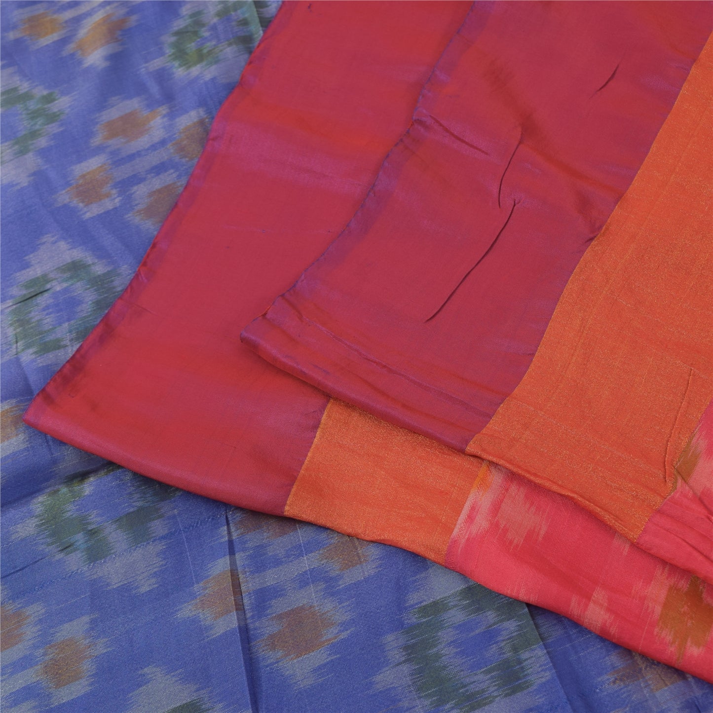Sanskriti Vintage Sarees Pink Ikat Handwoven Sambhalpuri Pure Silk Sari Fabric
