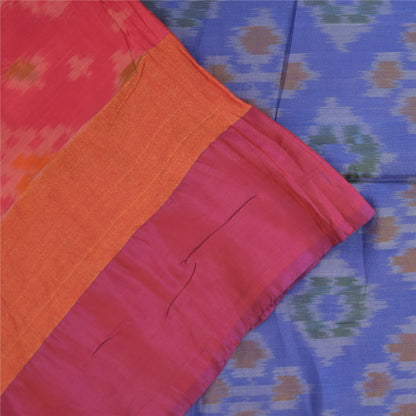 Sanskriti Vintage Sarees Pink Ikat Handwoven Sambhalpuri Pure Silk Sari Fabric