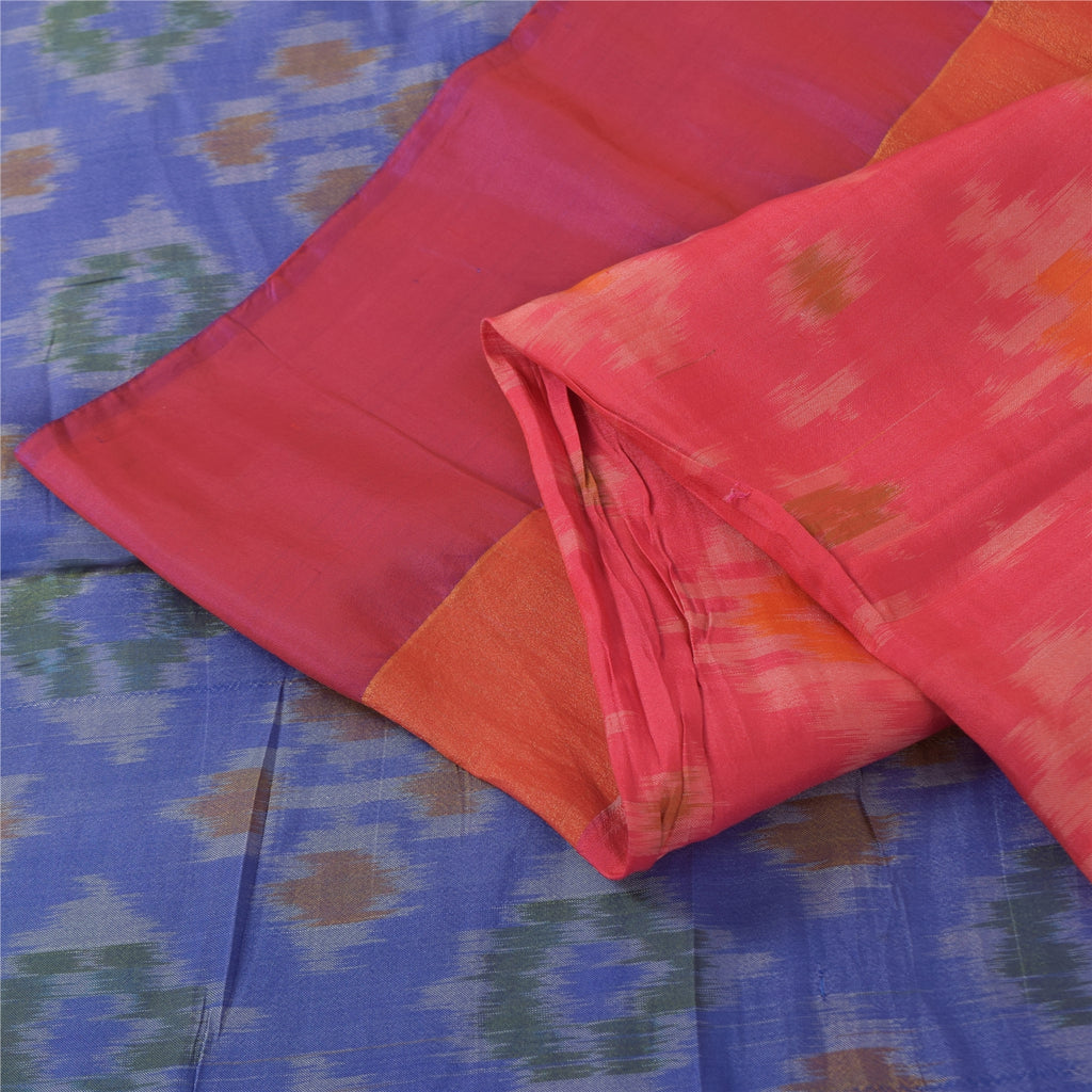 Sanskriti Vintage Sarees Pink Ikat Handwoven Sambhalpuri Pure Silk Sari Fabric