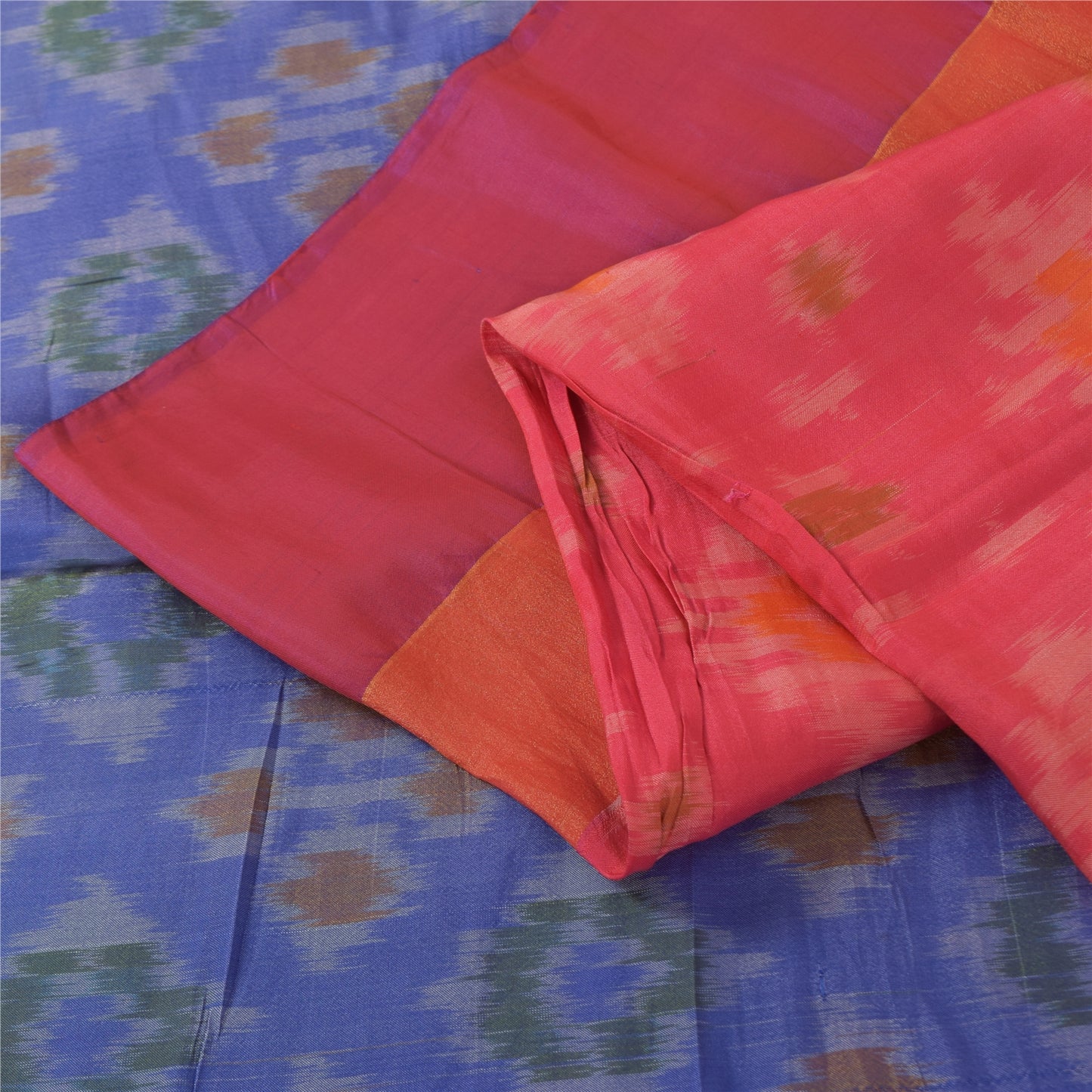 Sanskriti Vintage Sarees Pink Ikat Handwoven Sambhalpuri Pure Silk Sari Fabric