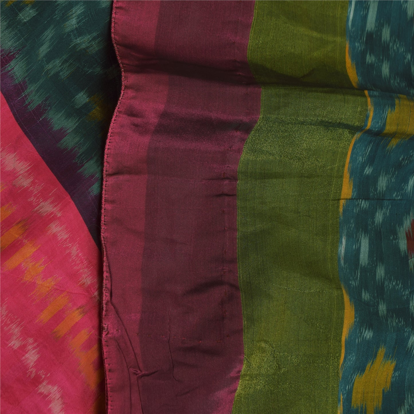 Sanskriti Vintage Sarees Green Ikat Handwoven Sambhalpuri Pure Silk Sari Sustainable Fabric