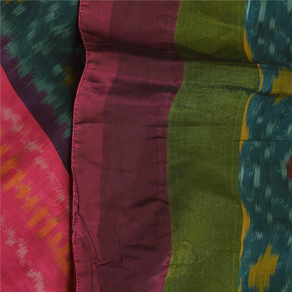 Sanskriti Vintage Sarees Green Ikat Handwoven Sambhalpuri Pure Silk Sari Sustainable Fabric