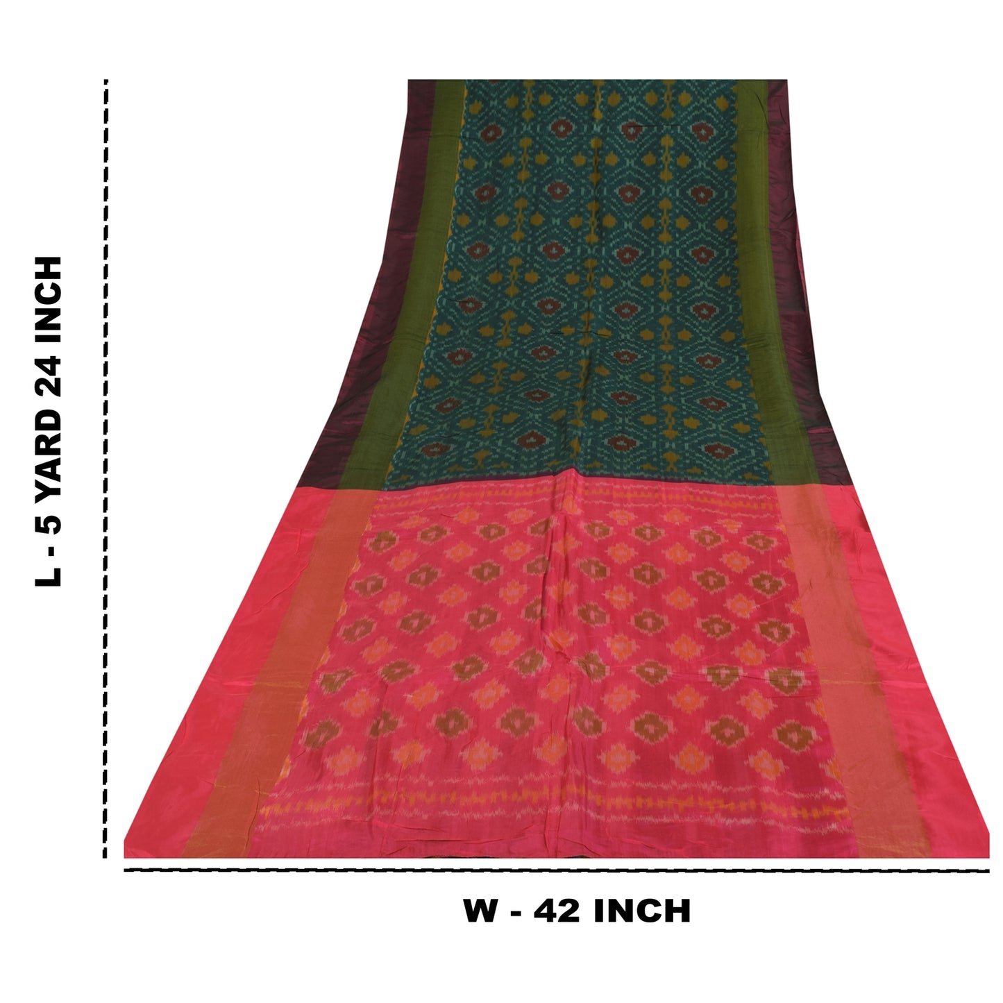 Sanskriti Vintage Sarees Green Ikat Handwoven Sambhalpuri Pure Silk Sari Sustainable Fabric