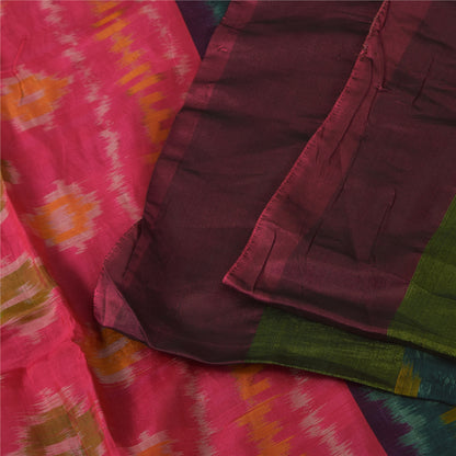 Sanskriti Vintage Sarees Green Ikat Handwoven Sambhalpuri Pure Silk Sari Sustainable Fabric