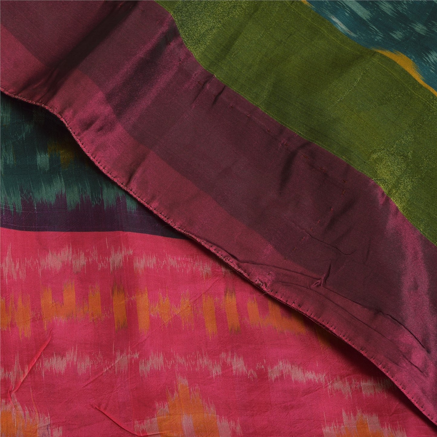 Sanskriti Vintage Sarees Green Ikat Handwoven Sambhalpuri Pure Silk Sari Sustainable Fabric