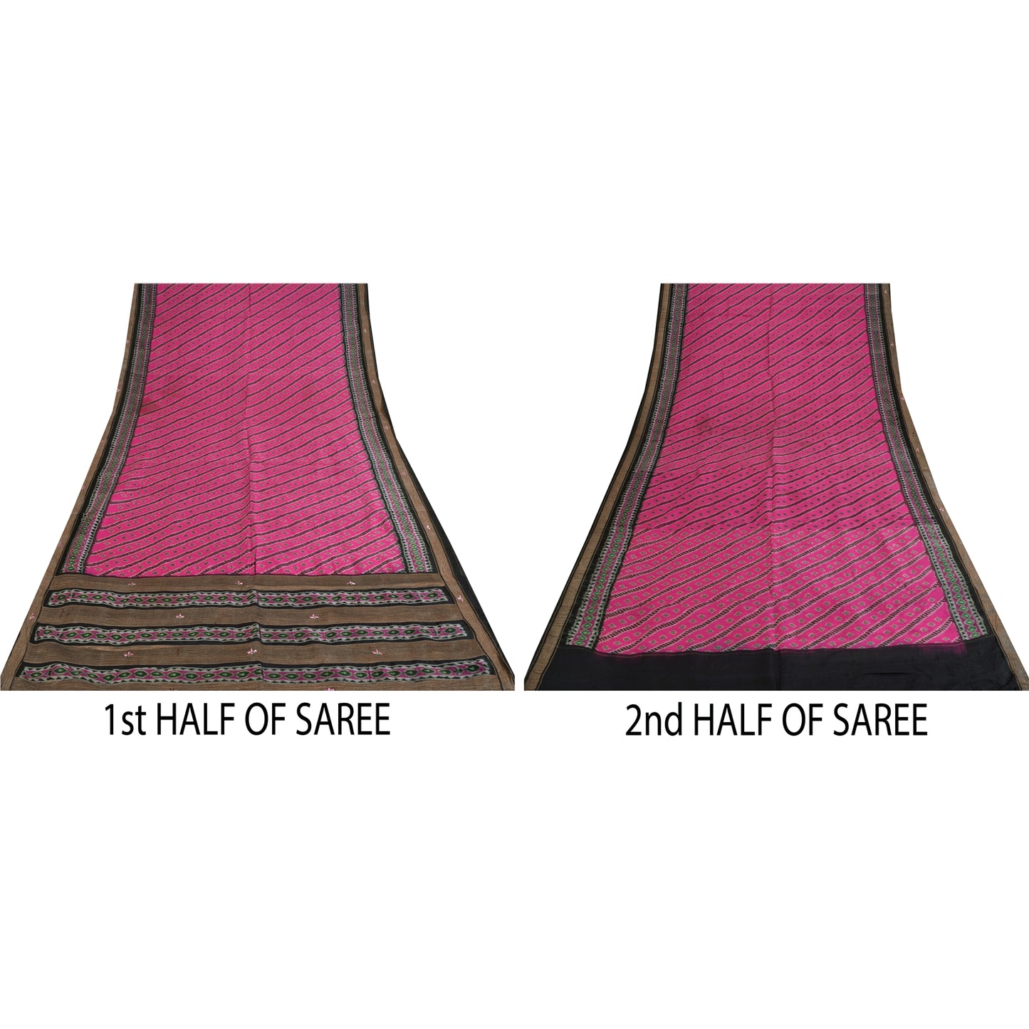 Sanskriti Vintage Sarees Pink Ikat Handwoven Pure Silk Pochampally Sari Fabric