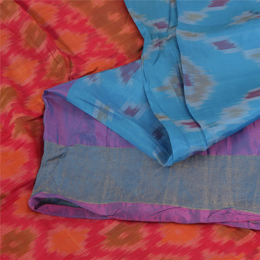 Sanskriti Vintage Sarees Blue Ikat Handwoven Sambhalpuri Pure Silk Sari Sustainable Fabric