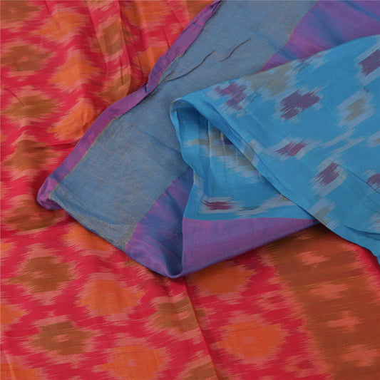 Sanskriti Vintage Sarees Blue Ikat Handwoven Sambhalpuri Pure Silk Sari Sustainable Fabric