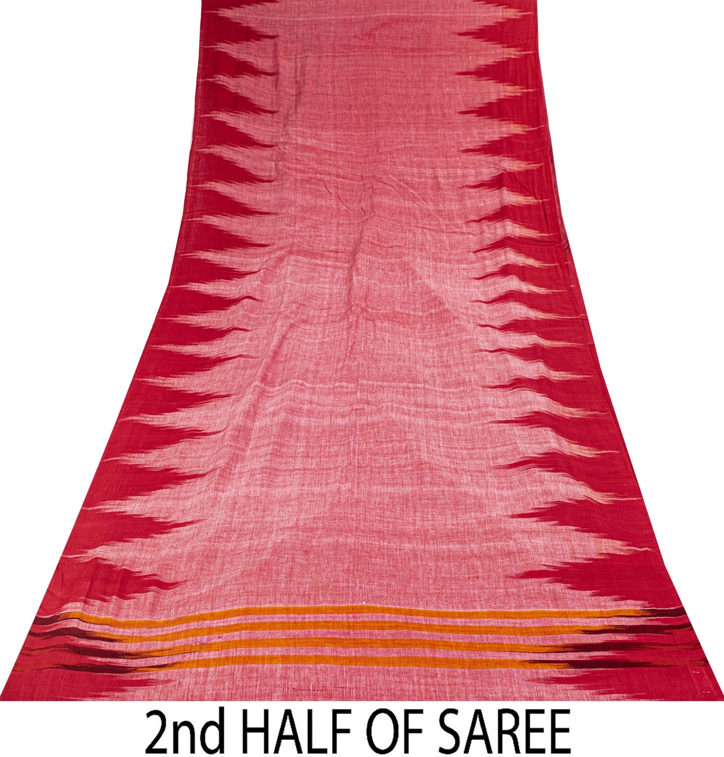 Sanskriti Vintage Red-Pink 100%Pure Cotton Saree Ikat Handwoven Sambhalpuri Sari