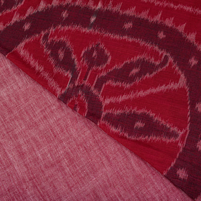 Sanskriti Vintage Red-Pink 100%Pure Cotton Saree Ikat Handwoven Sambhalpuri Sari