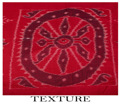 Sanskriti Vintage Red-Pink 100%Pure Cotton Saree Ikat Handwoven Sambhalpuri Sari