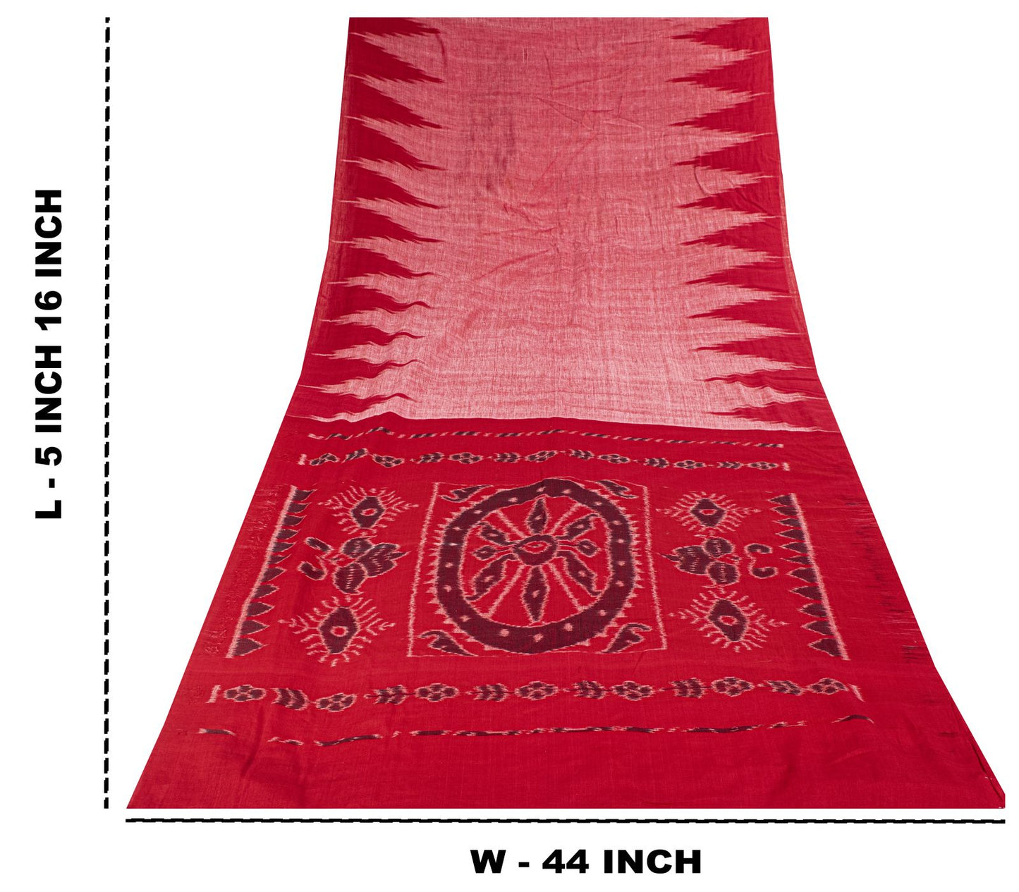 Sanskriti Vintage Red-Pink 100%Pure Cotton Saree Ikat Handwoven Sambhalpuri Sari