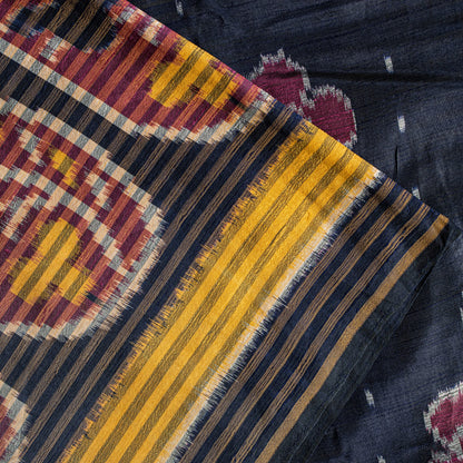 Sanskriti Vintage Red Pure Silk Sarees Ikat Hand Woven Pochampally 5.5 Yard Sari