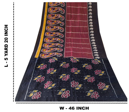 Sanskriti Vintage Red Pure Silk Sarees Ikat Hand Woven Pochampally 5.5 Yard Sari