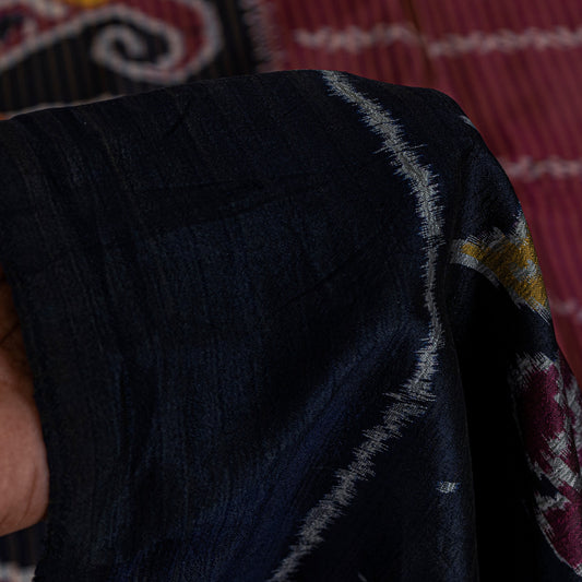 Sanskriti Vintage Red Pure Silk Sarees Ikat Hand Woven Pochampally 5.5 Yard Sari