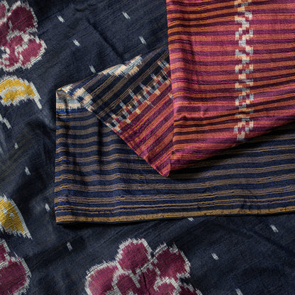 Sanskriti Vintage Red Pure Silk Sarees Ikat Hand Woven Pochampally 5.5 Yard Sari