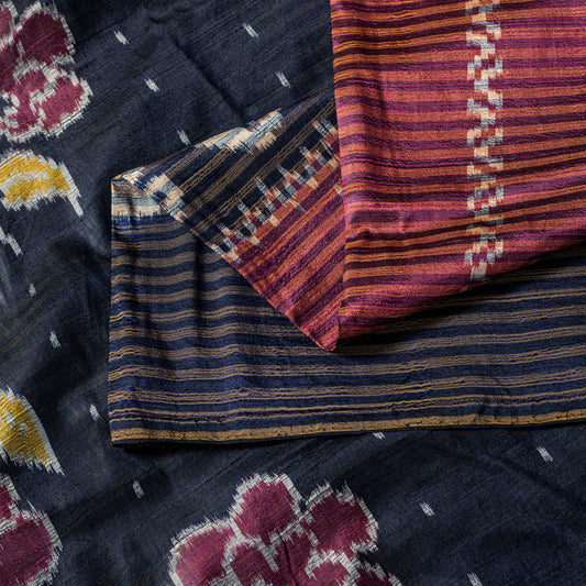 Sanskriti Vintage Red Pure Silk Sarees Ikat Hand Woven Pochampally 5.5 Yard Sari