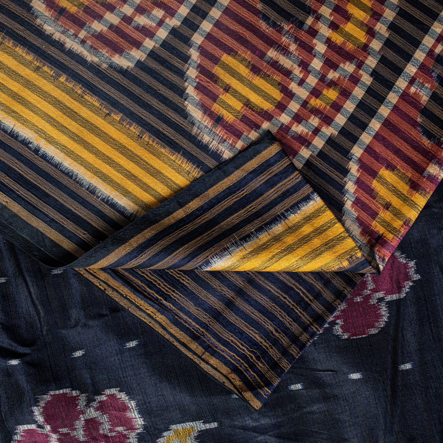 Sanskriti Vintage Red Pure Silk Sarees Ikat Hand Woven Pochampally 5.5 Yard Sari