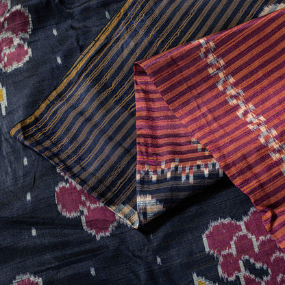 Sanskriti Vintage Red Pure Silk Sarees Ikat Hand Woven Pochampally 5.5 Yard Sari