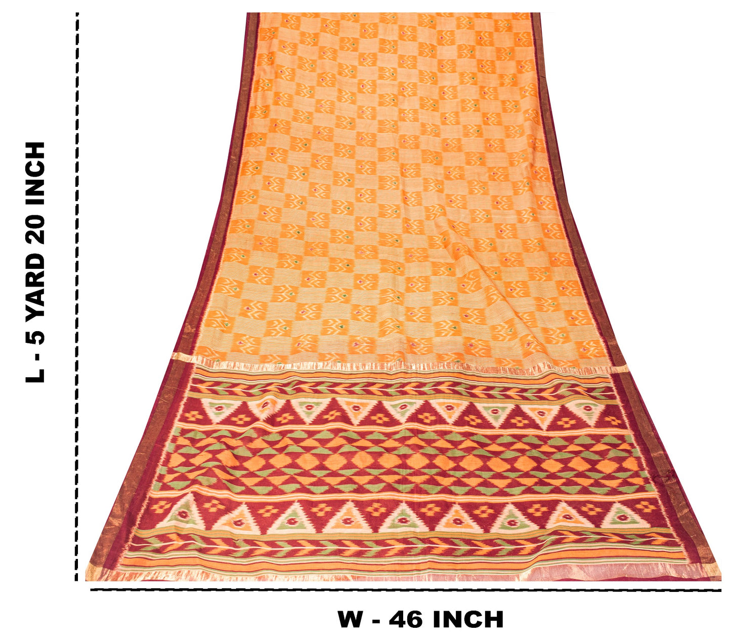 Sanskriti Vintage Saffron-Purple Cotton Silk Sarees Ikat Hand Woven 5.5+Yd Sari