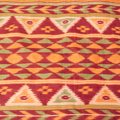 Sanskriti Vintage Saffron-Purple Cotton Silk Sarees Ikat Hand Woven 5.5+Yd Sari