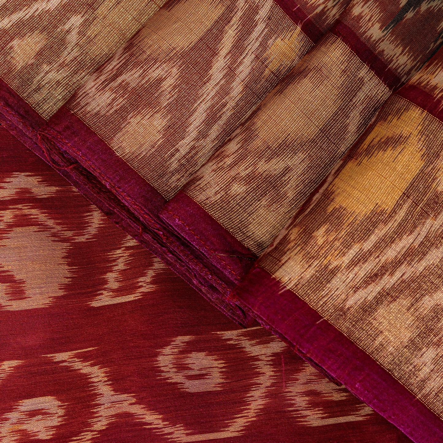 Sanskriti Vintage Red-Black Cotton Silk Sarees Ikat Hand Woven Sambhalpuri 5.5Yd