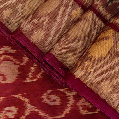 Sanskriti Vintage Red-Black Cotton Silk Sarees Ikat Hand Woven Sambhalpuri 5.5Yd