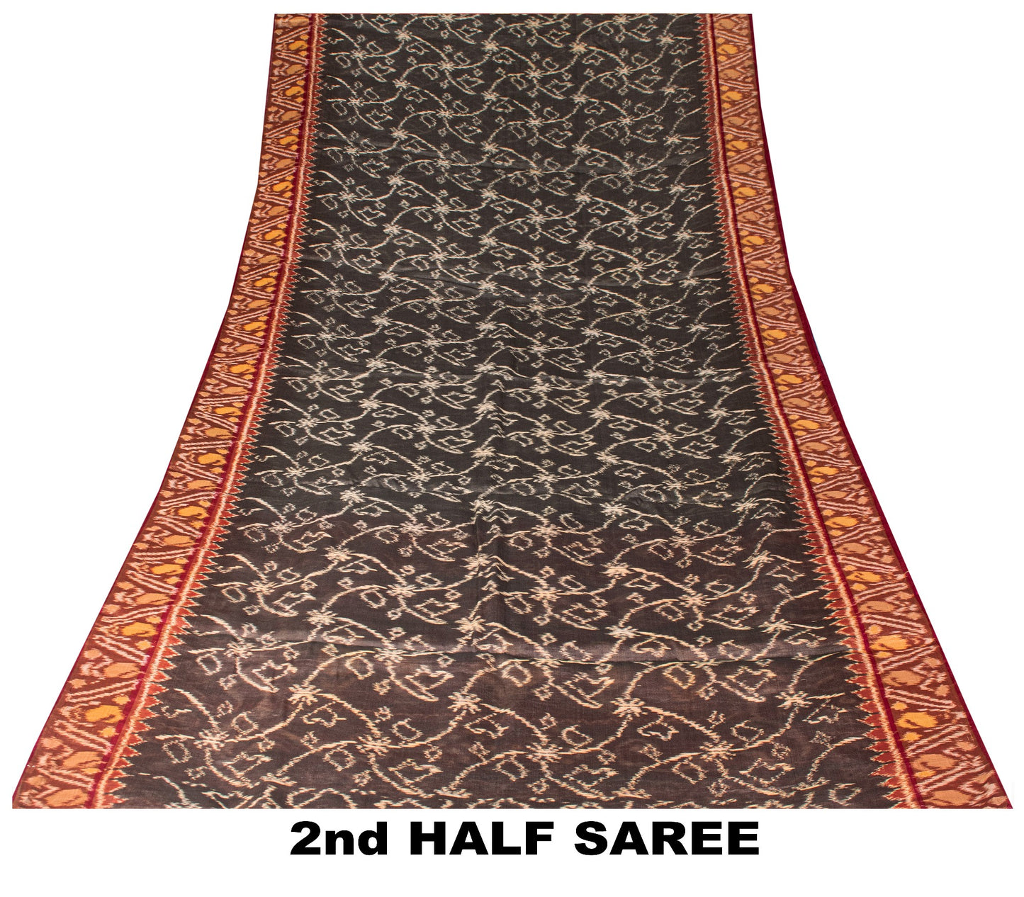 Sanskriti Vintage Red-Black Cotton Silk Sarees Ikat Hand Woven Sambhalpuri 5.5Yd