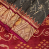 Sanskriti Vintage Red-Black Cotton Silk Sarees Ikat Hand Woven Sambhalpuri 5.5Yd
