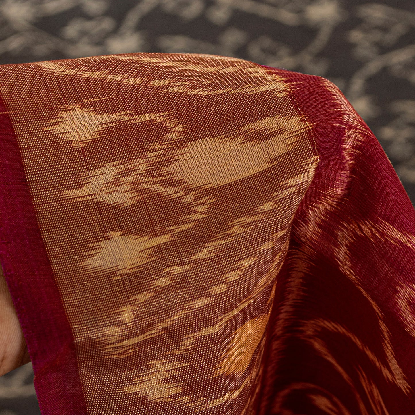 Sanskriti Vintage Red-Black Cotton Silk Sarees Ikat Hand Woven Sambhalpuri 5.5Yd