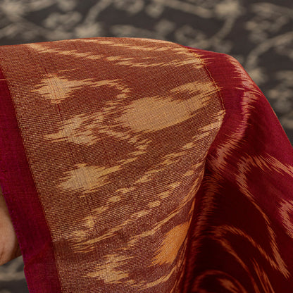 Sanskriti Vintage Red-Black Cotton Silk Sarees Ikat Hand Woven Sambhalpuri 5.5Yd