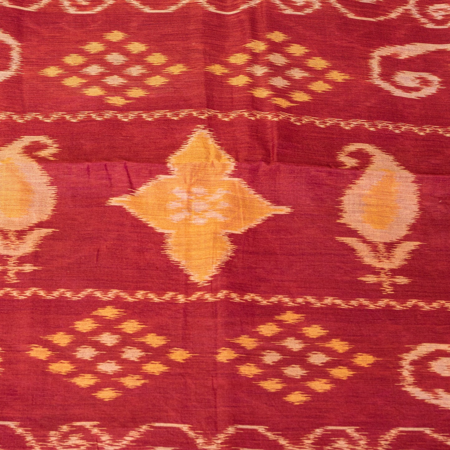 Sanskriti Vintage Red-Black Cotton Silk Sarees Ikat Hand Woven Sambhalpuri 5.5Yd