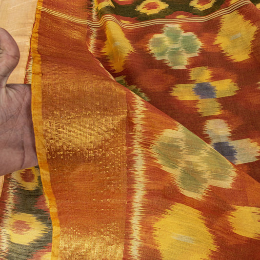 Sanskriti Vintage Black Blend Cotton Saree Ikat Woven Sambalpuri 6 Yard Sari DIY