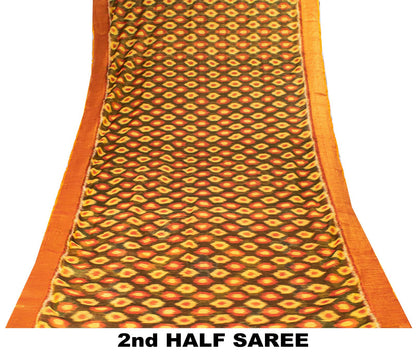 Sanskriti Vintage Black Blend Cotton Saree Ikat Woven Sambalpuri 6 Yard Sari DIY