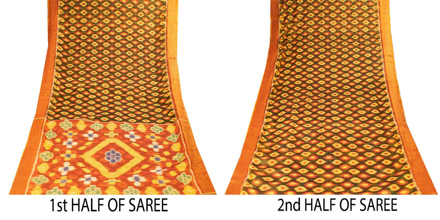 Sanskriti Vintage Black Blend Cotton Saree Ikat Woven Sambalpuri 6 Yard Sari DIY