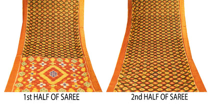 Sanskriti Vintage Black Blend Cotton Saree Ikat Woven Sambalpuri 6 Yard Sari DIY