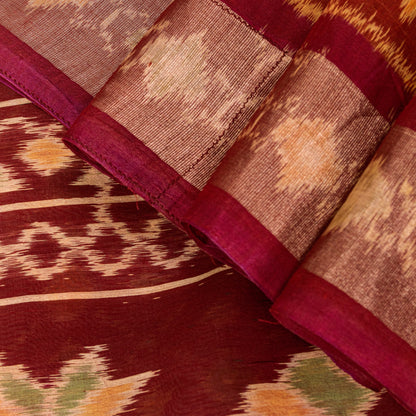 Sanskriti Vintage Red Cotton Silk Sarees Ikat Hand Woven Sambhalpuri 5.5Yd Sari