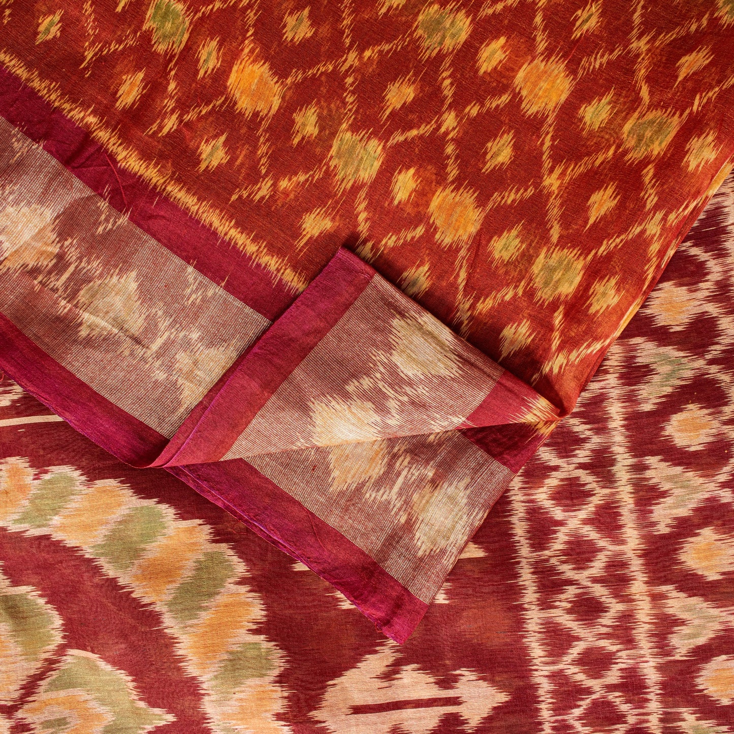 Sanskriti Vintage Red Cotton Silk Sarees Ikat Hand Woven Sambhalpuri 5.5Yd Sari