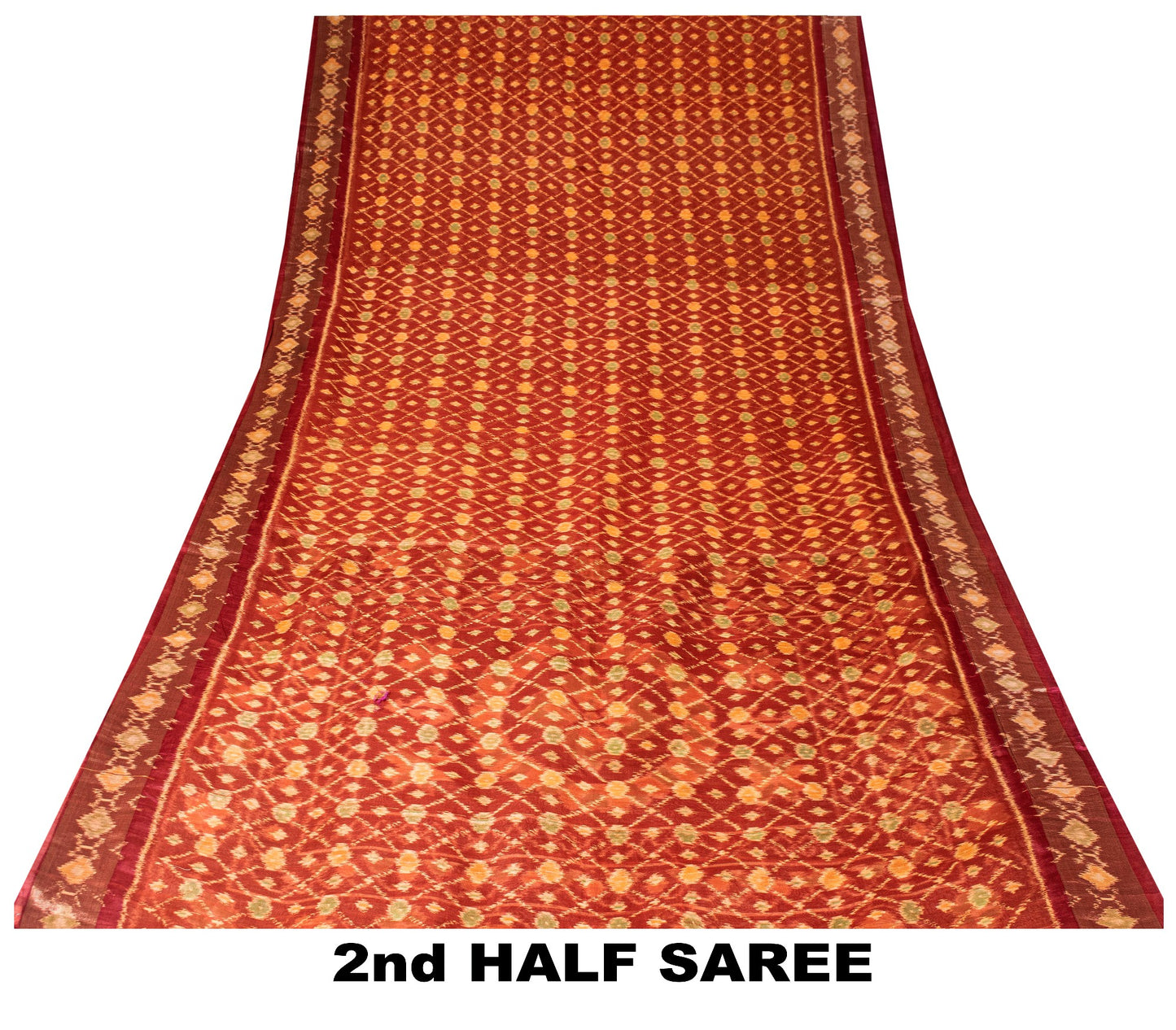 Sanskriti Vintage Red Cotton Silk Sarees Ikat Hand Woven Sambhalpuri 5.5Yd Sari