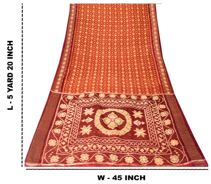 Sanskriti Vintage Red Cotton Silk Sarees Ikat Hand Woven Sambhalpuri 5.5Yd Sari