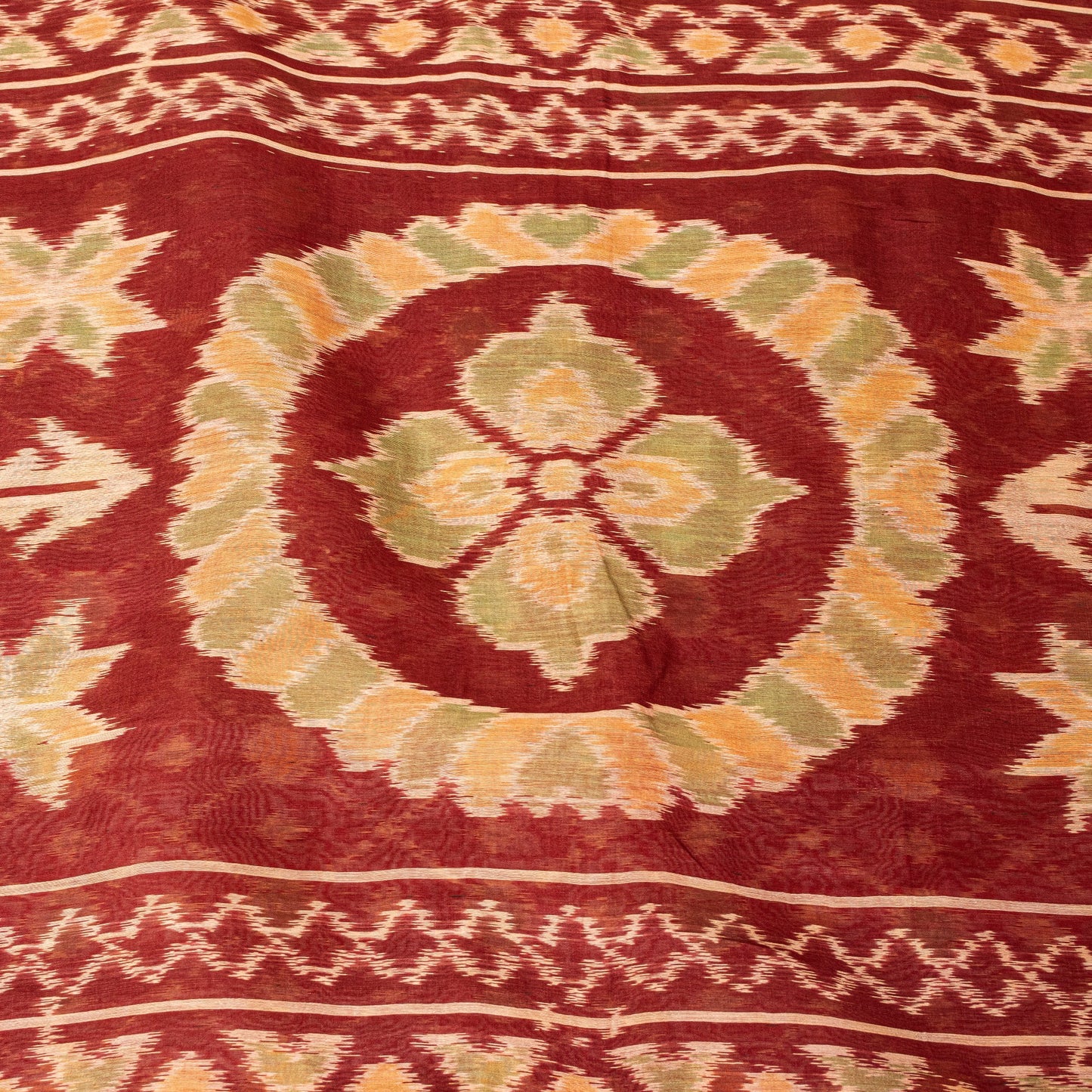 Sanskriti Vintage Red Cotton Silk Sarees Ikat Hand Woven Sambhalpuri 5.5Yd Sari