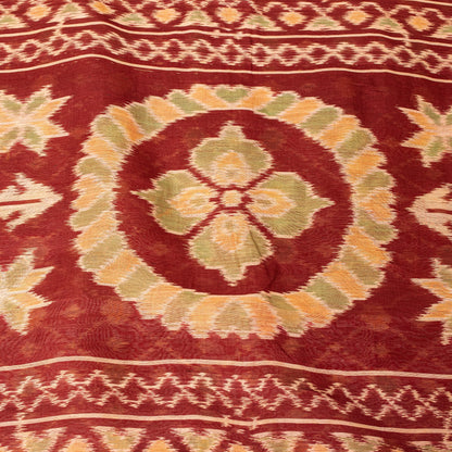 Sanskriti Vintage Red Cotton Silk Sarees Ikat Hand Woven Sambhalpuri 5.5Yd Sari