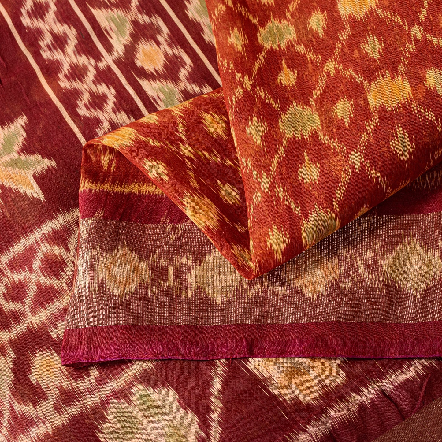 Sanskriti Vintage Red Cotton Silk Sarees Ikat Hand Woven Sambhalpuri 5.5Yd Sari